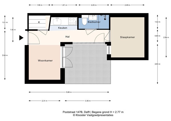 Plattegrond - Pootstraat 147B, 2613 PJ Delft - Pootstraat 147B-bg.jpg